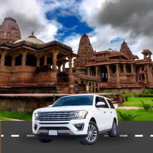 Historic cenotaphs and lush greenery in Mandore Garden near Cab Service in Jodhpur