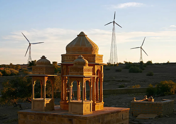 Majestic cenotaphs surrounded by lush greenery at Bada Bagh in Jaisalmer Jodhpur to Jaisalmer cab.