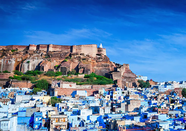 Majestic Mehrangarh Fort, an architectural gem towering over Jodhpur, offering panoramic views as part of Jodhpur’s Most Thrilling Sightseeing Tours