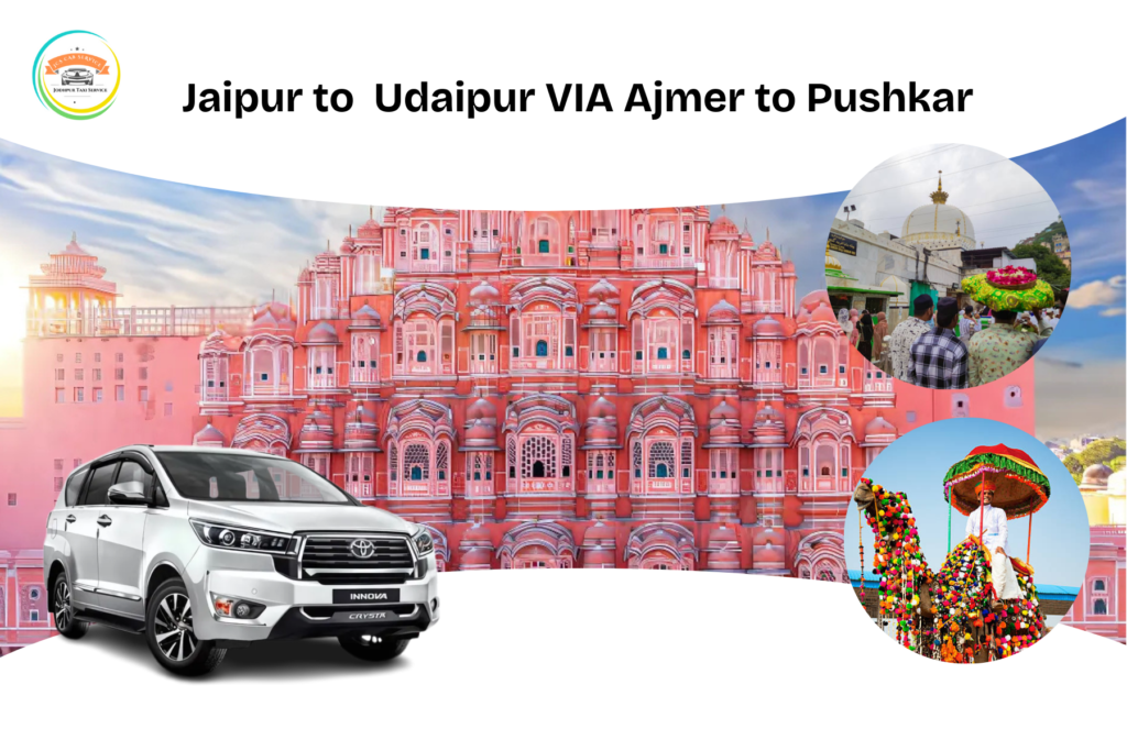 Jaipur to Udaipur road trip with stops at Ajmer and Pushkar.