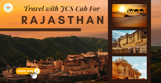 A comfortable JCS Cab taxi on a scenic Rajasthan highway