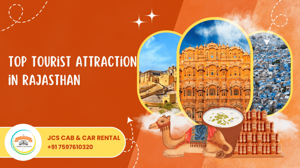 A collage of top tourist attractions in Rajasthan.