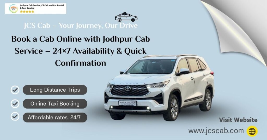 Jodhpur cab service app interface showing 24x7 cab booking option