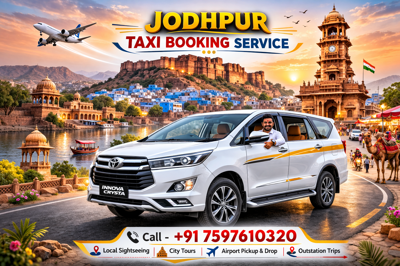 Jodhpur Taxi Booking service for local sightseeing, airport transfer, and outstation cab hire in Rajasthan