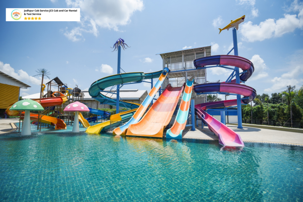 Aerial view of OTC Water Park Jodhpur showing pools and slides