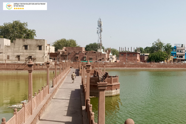 Scenic view of Gulab Sagar Lake Jodhpur with reflections and temples