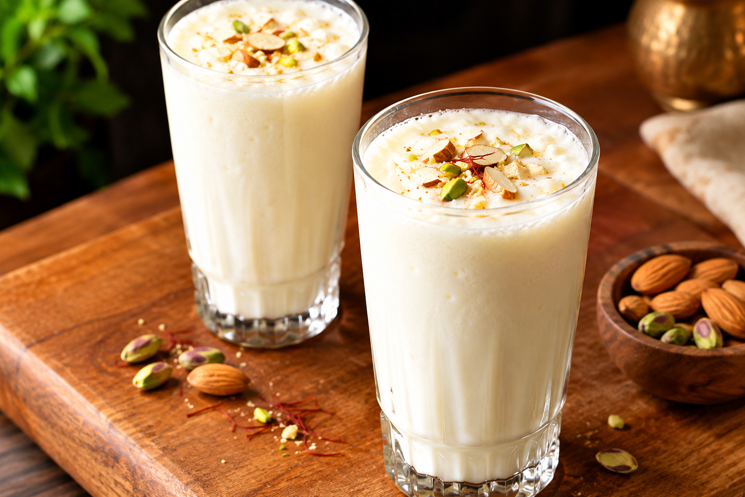 Makhaniya Lassi with nuts and saffron