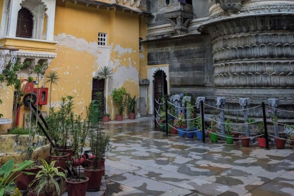 Bagore Ki Haveli museum lit up during Udaipur in Monsoon evenings