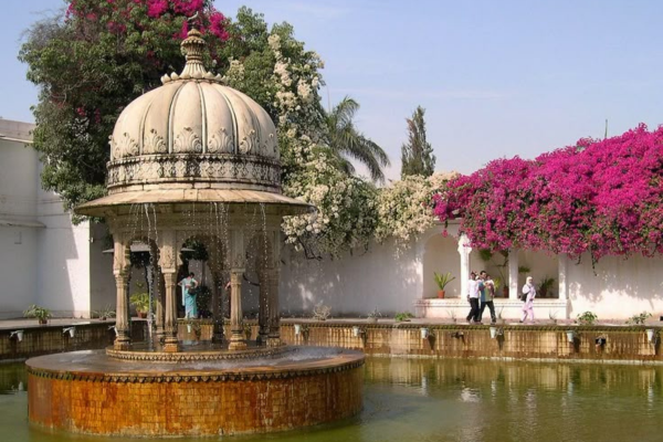 Saheliyon Ki Bari garden drenched in Udaipur in Monsoon rain