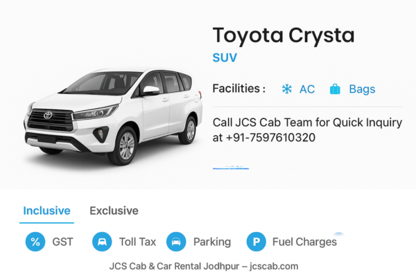 Innova Crysta Family Cab – Which Cab is Best for Rajasthan Trip