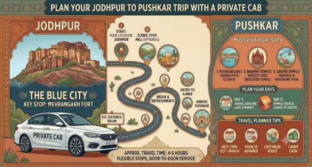 Jodhpur to Pushkar trip by private cab with comfortable Rajasthan road travel