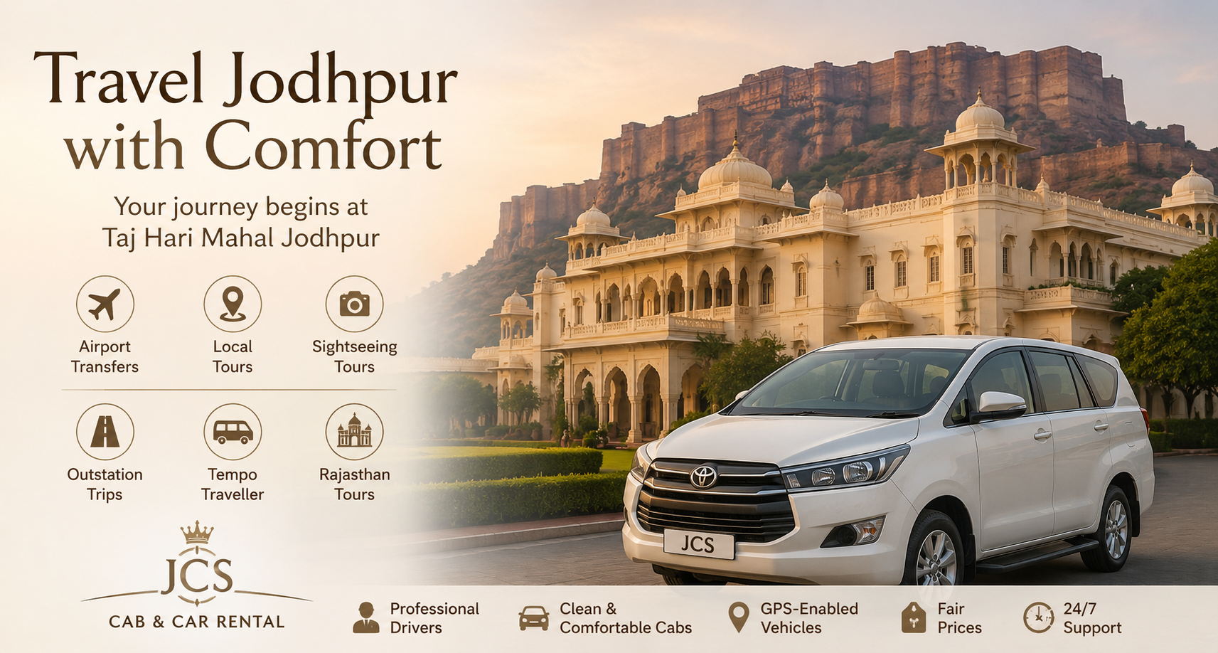 Taxi Service Near Taj Hari Mahal Jodhpur offering airport transfers, local sightseeing, and comfortable cab services for travelers