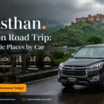 Rajasthan Monsoon Road Trip with Toyota Innova Crysta visiting top scenic destinations by car during the rainy season.