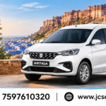 White Maruti Suzuki Ertiga available for rental in Jodhpur with JCS Cab car rental service.