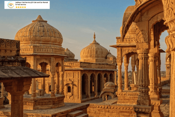 Chhatris (cenotaphs) at Bada Bagh during golden hour, Cab Hire Service Jaisalmer